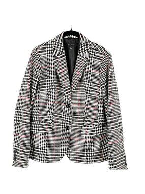 SALE Talbots Houndstooth Blazer Wool Black White Red Single Breast 2-Button 14